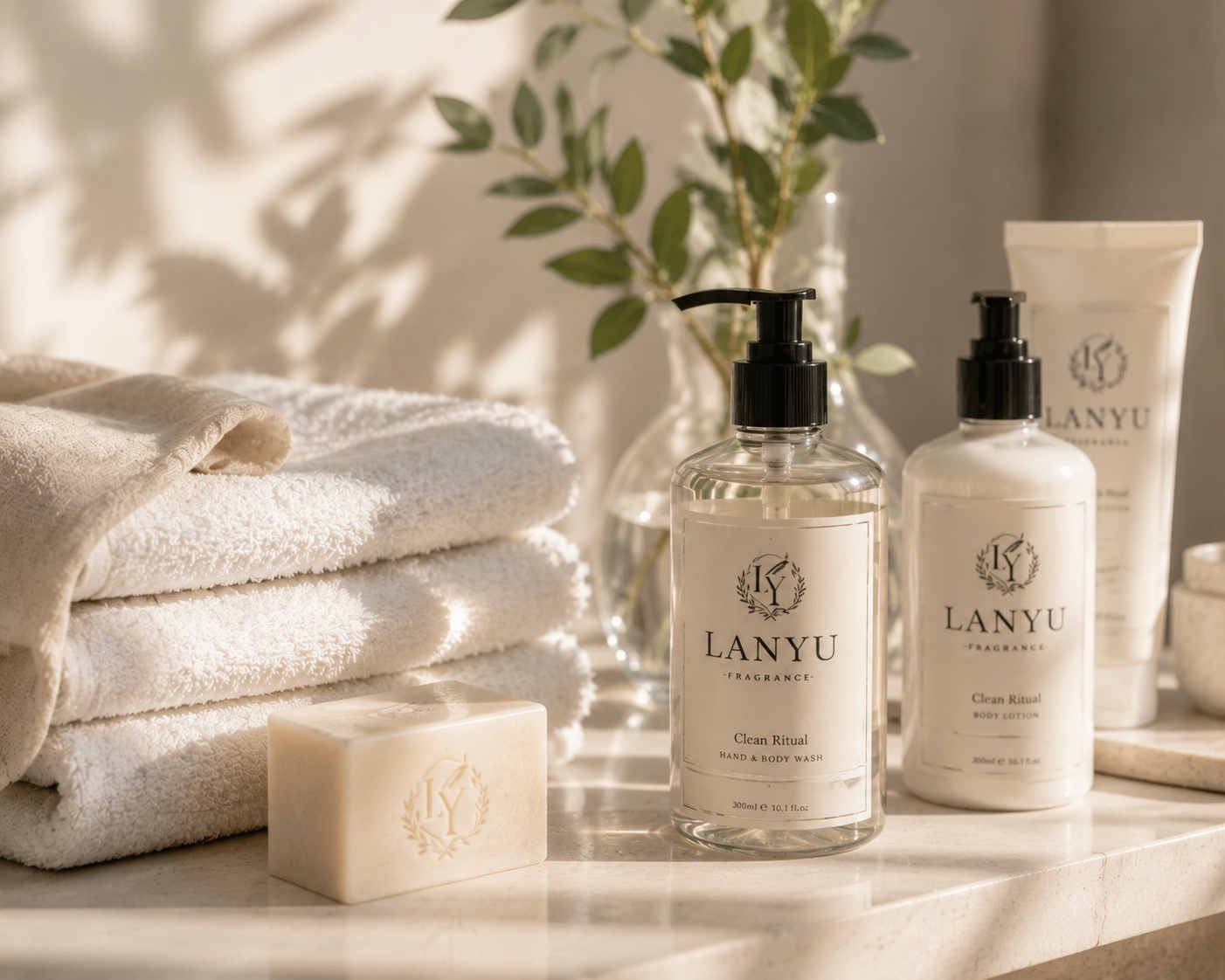 Soap, personal care bottles and clean ritual scent inspiration